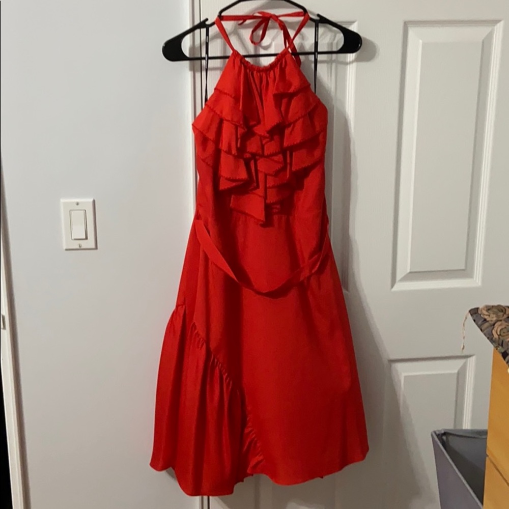 Vibrant Red Dress with Ruffle neckline detail!!!